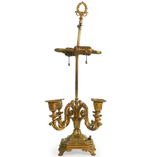 19th Ct. Gilded Bronze Candelabra Lamp