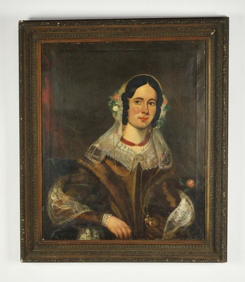 19th c. American School O/c portrait of a lady