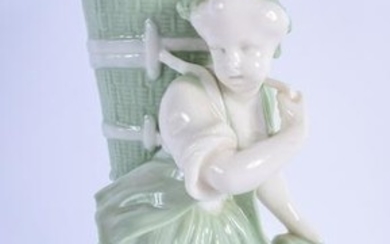 19th c. Minton celadon figure of a girl holding a large