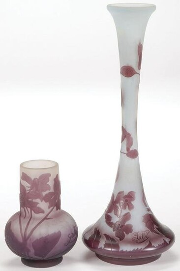 2 GALLE FRENCH CAMEO GLASS VASES, C. 1910