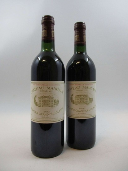2 bouteilles CHÂTEAU MARGAUX 1993 1er GC Margaux (1 base goulot
