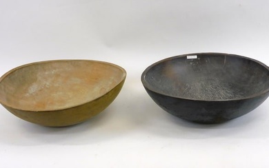 (2) large painted wooden bowls. 19th century. One