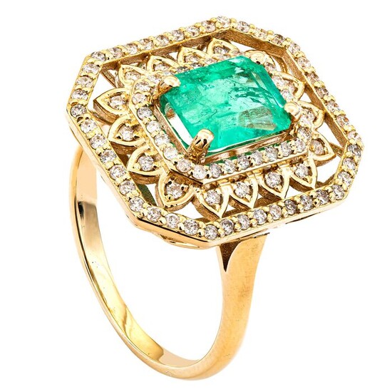 2.04 tcw Colombian Emerald Ring - 14 kt. Yellow gold - Ring - 1.55 ct Emerald - 0.49 ct Diamonds - No Reserve Price
