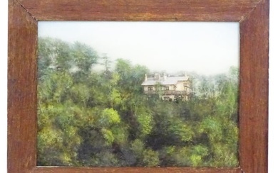 20th century, Continental School, Oil on board, A wooded landscape with a large house amongst the