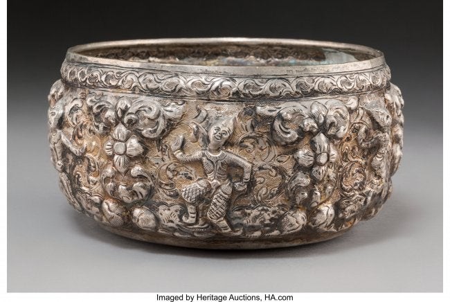 21275: A Nepalese Repousse Silver Bowl, 19th century Ma