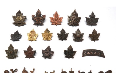 22 x Canadian WW1 Overseas Battalion Cap, Collars And Titles...