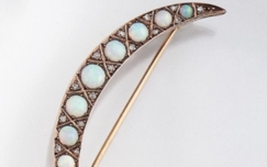 9 kt gold brooch "crescent" with opals...