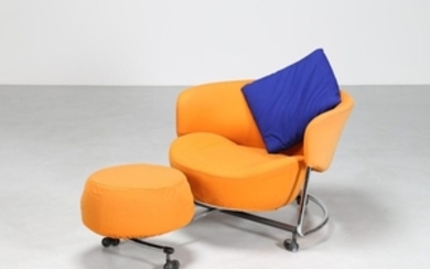 BINFARE' FRANCESCO Armchair with pouf. Chromed met…