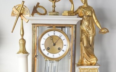 Large glass mantel clock presentation geometry - Marti & Cie Medaille de bronze - Bronze, Glass, Marble - 1880/1889