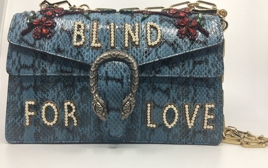 Gucci - Marine Blue Python and Crystal Embellished 'Blind for Love' Small DionysusShoulder bag