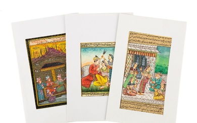 (3) Group of Persian Illuminated Manuscript Pages