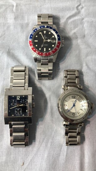 3 replica wristwatches Rolex Cartier Gucci
