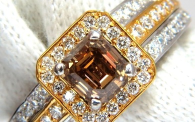 3.10ct natural fancy yellow brown diamond raised halo mod deco ring 14kt+