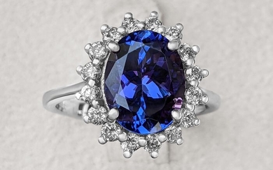 3.36 Carat Blue Tanzanite And Diamonds Diana Ring - 14 kt. White gold - Ring - 3.36 ct Tanzanite - Diamonds, NO RESERVE