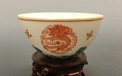 Chinese Alum Red Glazed Dragon Bowl, Guangxu Mark