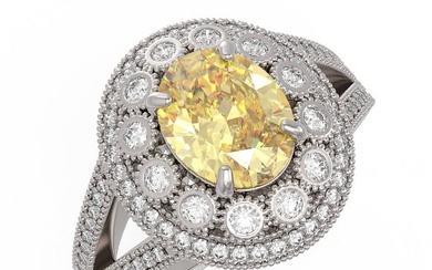 3.75 ctw Canary Citrine & Diamond Victorian Ring 14K White Gold
