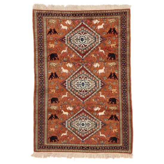 4'1 x 6'6 Hand-Knotted Indo-Persian Pictorial Area Rug
