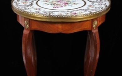 FRENCH LIMOGES PORCELAIN AND WALNUT TABLE