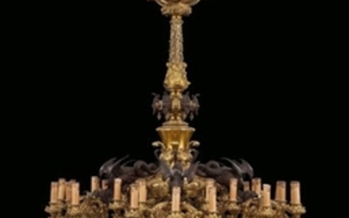 AN ORMOLU AND PATINATED-BRONZE THIRTY-LIGHT CHANDELIER, POSSIBLY RUSSIAN, MID-19TH CENTURY