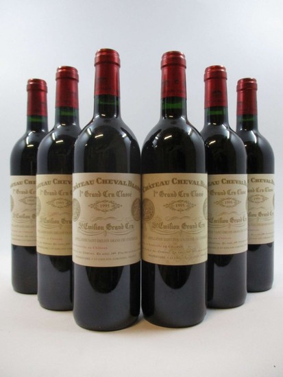 6 bouteilles CHÂTEAU CHEVAL BLANC 1995 1er GCC (A) Saint Emilion (étiquettes tachées par l'humidité)