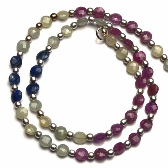 60 ct. Multi-color Sapphire Round Coin Beads Necklace