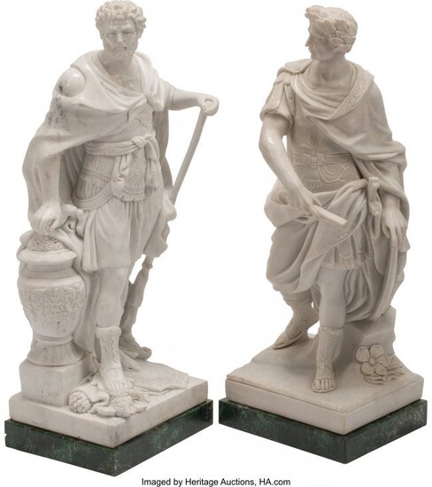61075: Two Italian Carved Carrara Marble Figures of Rom