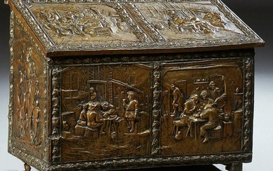 French Renaissance Style Repousse Brass Log Box, c.