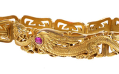 Antique Chinese 14k Gold Dragon Bracelet