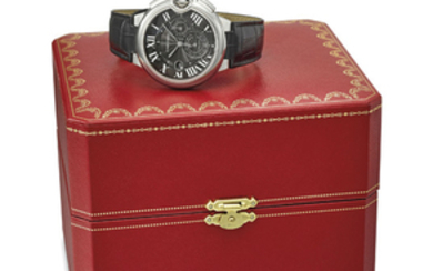 CARTIER. A FINE AND LARGE STAINLESS STEEL AUTOMATIC CHRONOGRAPH WRISTWATCH WITH DATE AND BOX, SIGNED CARTIER, AUTOMATIC, BALLON BLEU MODEL, REF. 3567, CASE NO. 442101TX, CIRCA 2013