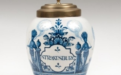 Dutch Delft Straatsburg Tobacco Jar with Brass Lid