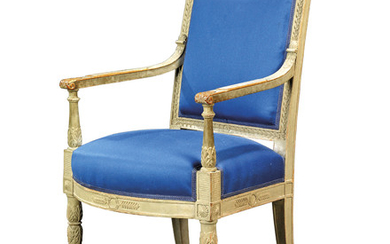 A EMPIRE GREY-PAINTED FAUTEUIL, BY EITHER JACOB-DESMALTER OR PIERRE-BENOÎT MARCION, CIRCA 1810