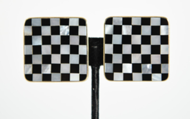 GOLD CHECKERBOARD INLAID EARRINGS
