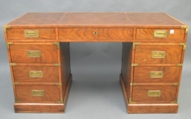 Mahogany Campaign desk with leather surface, 30"h x