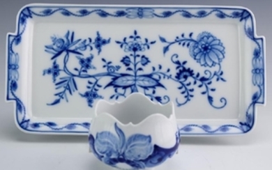 Meissen German Porcelain Blue & White Tray & Cup