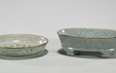 Two Chinese Song-Style Celadon Crackle Glazed Porcelains