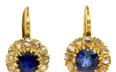 Victorian 18 Karat Gold Sapphires and Diamonds Earrings