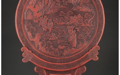 78075: A Chinese Carved Cinnabar-Style Table Screen 20