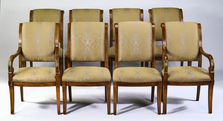 (8) Henredon damask & mahogany dining chairs