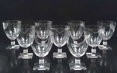 9 Lalique French Crystal "Argos" Water Goblets