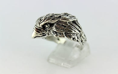 925 Silver - Vintage sterling silver men's ring in the shape of a hawk's head
