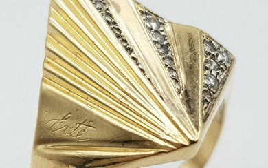A 14K YELLOW GOLD ART DECO STYLE DIAMOND SET...
