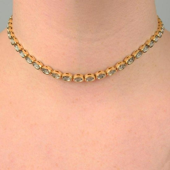 A 1970s 18ct gold single-cut diamond necklace, by Kutchinsky.Estimated total diamond weight