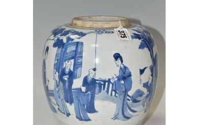 A 19TH CENTURY CHINESE PORCELAIN BLUE AND WHITE GINGER JAR W...