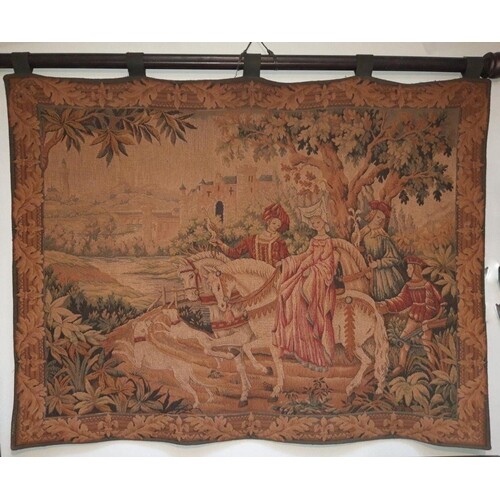 A 19TH CENTURY FRENCH STYLE TAPESTRY/WALL HANGING, depicting...