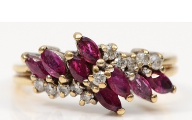 A 9ct gold ruby and brilliant cut diamond dress ring, M-N, 3...