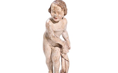 A CARVED WHITE PAINTED FIGURE OF A CHILD, POSSIBLY SPANISH, 18TH CENTURY