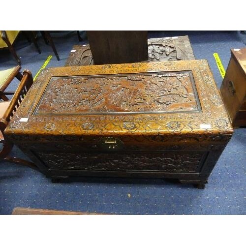 A Camphorwood Chest, the heavily carved exterior in foliate ...