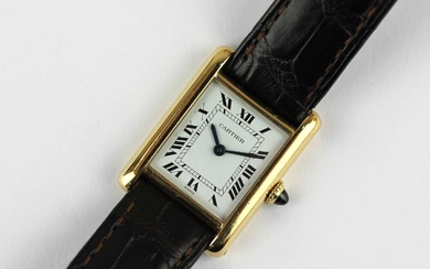 A Cartier Paris gold rectangular cased Tank wristwatch