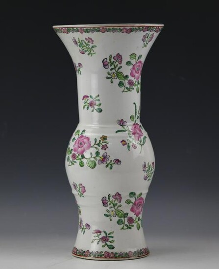 A Chinese Famille Rose Floral Gu Vase with Hua Rong