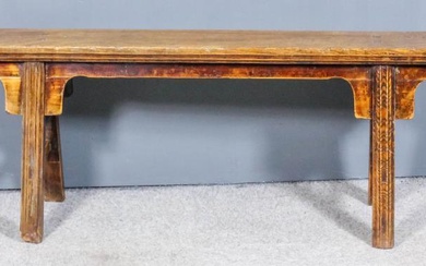 A Chinese Hardwood Bench on four splayed legs, 51.5ins...